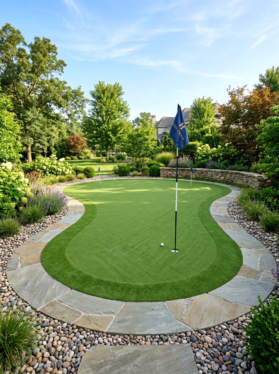 Putting Green With Stone Border - 30 backyard putting green ideas