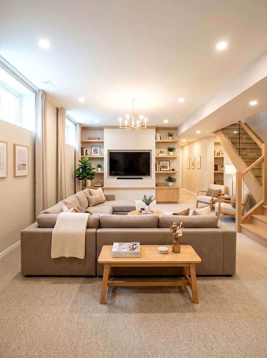 Putty Finished Basement - 30 layered neutral decor ideas