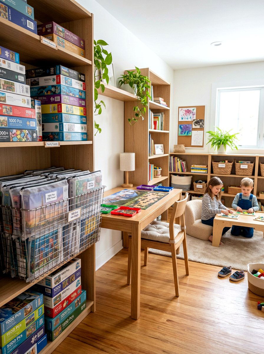 Puzzle Storage - 30 toy library playroom ideas