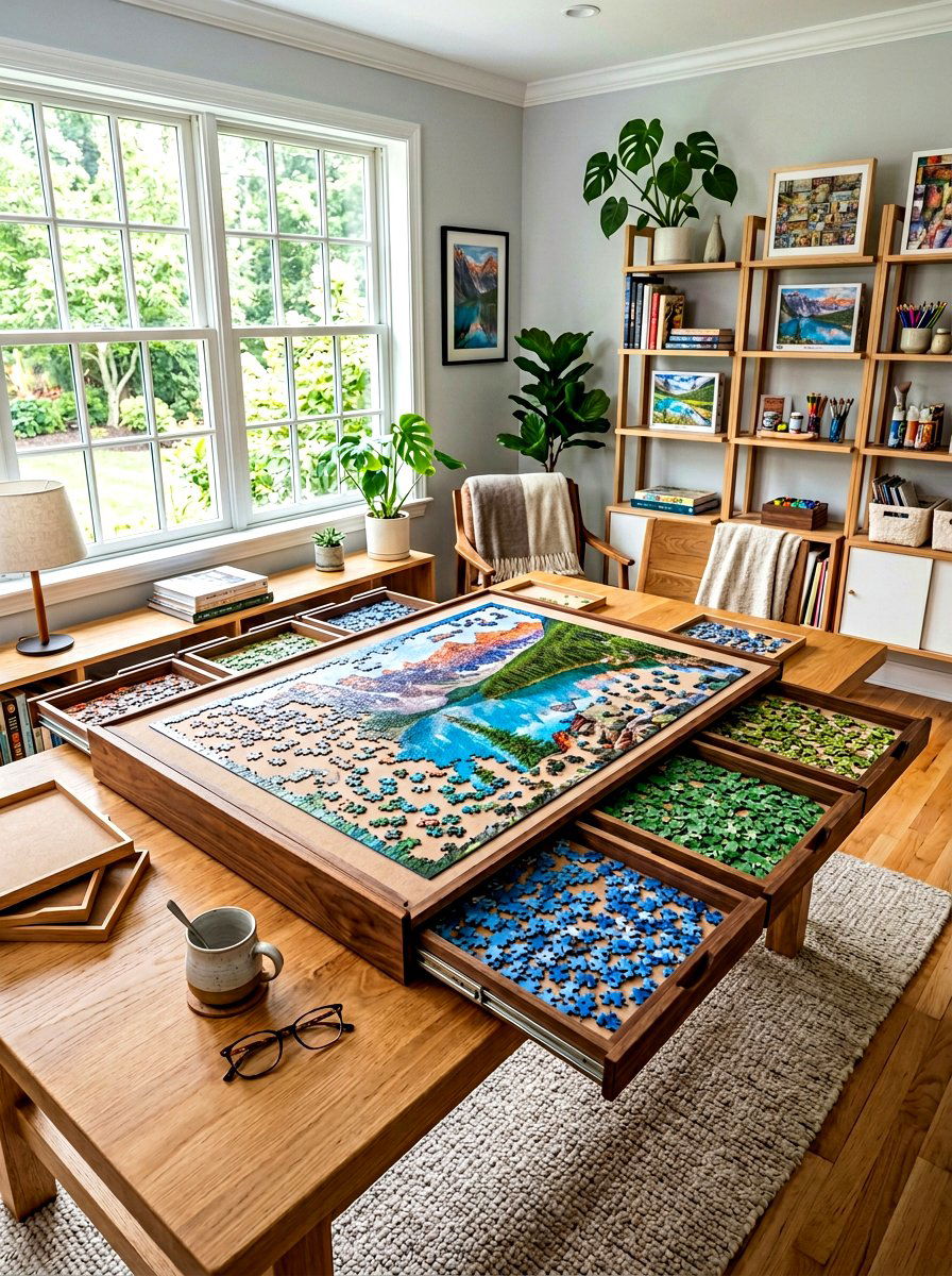 Puzzle board with drawers - 30 puzzle storage ideas
