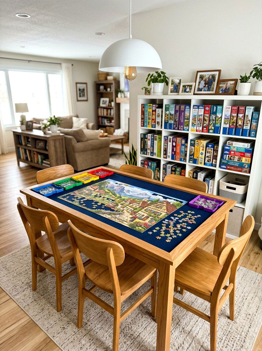 Puzzle table zone - 30 screen free living room ideas