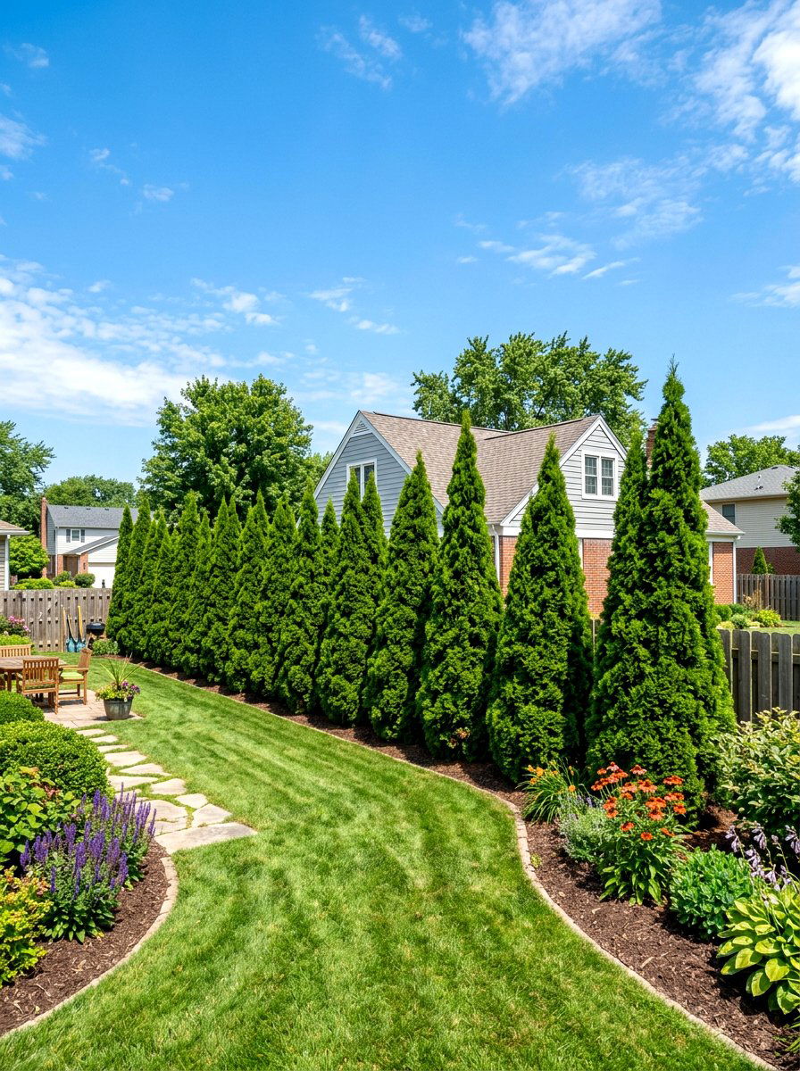 Pyramid Arborvitae Row - 30 arborvitae privacy ideas