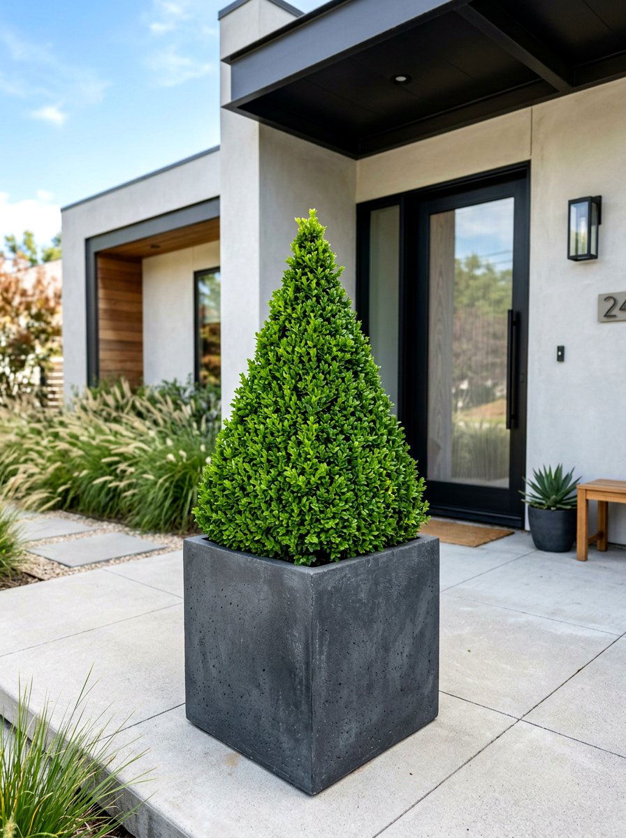 Pyramid Boxwood Topiary - 30 front porch topiary ideas
