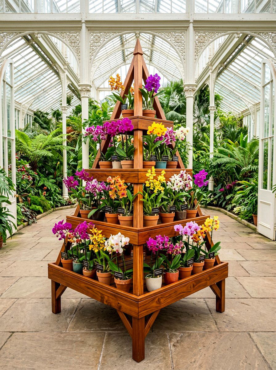 Pyramid Plant Stand - 30 greenhouse plant layout ideas