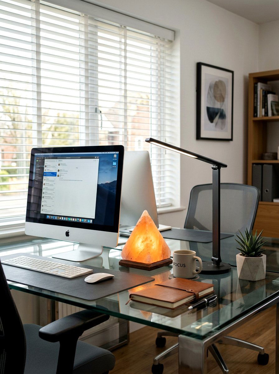 Pyramid Salt Lamp Desktop - 30 salt lamp corner ideas