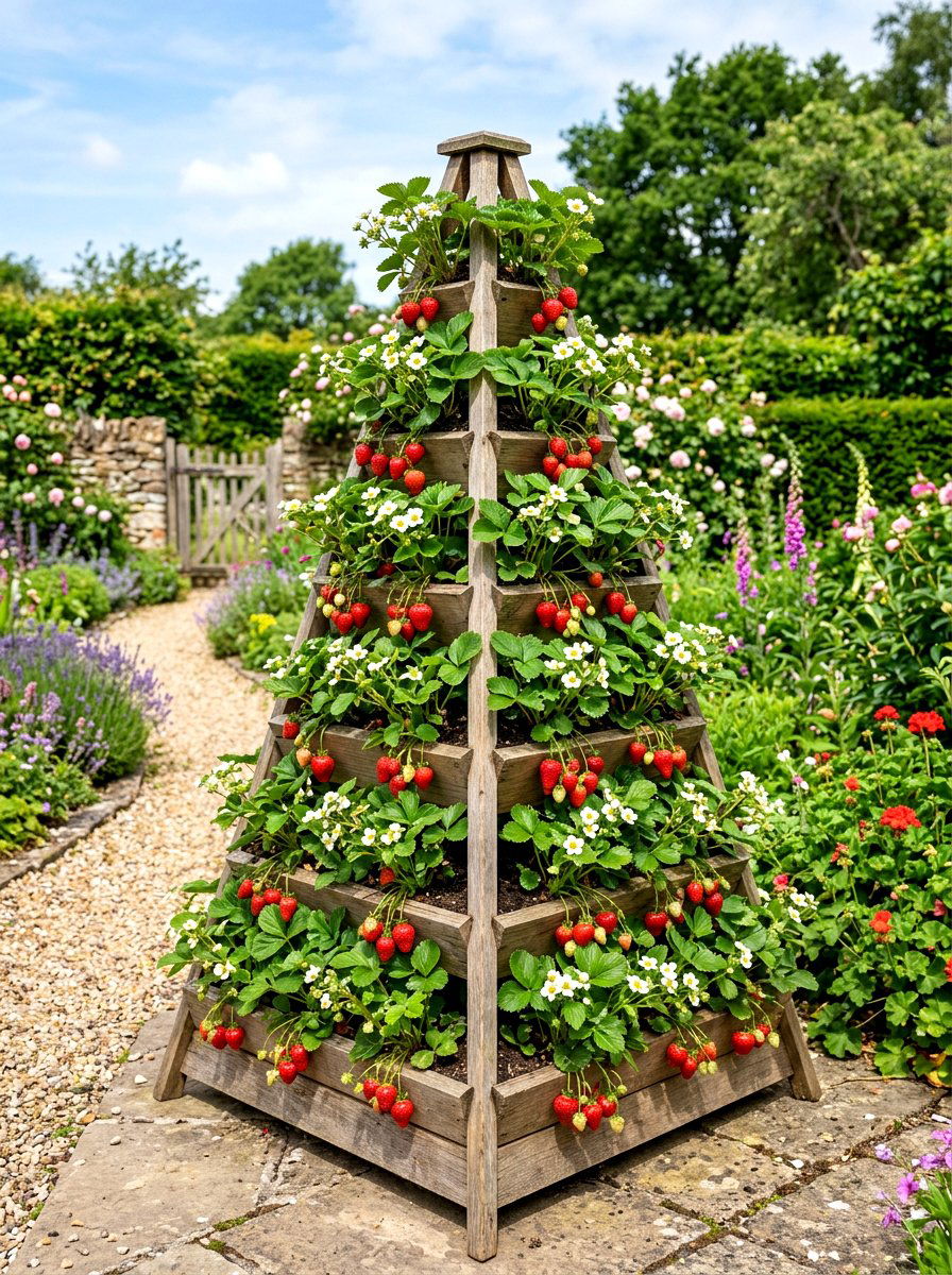 Pyramid Strawberry Planter - 30 raised planter box ideas