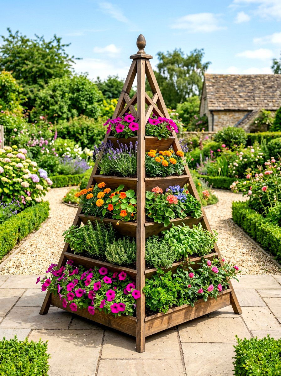 Pyramid Tiered Stand - 30 outdoor vertical garden ideas