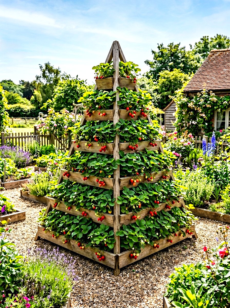 Pyramid strawberry planter - 30 strawberry planter ideas