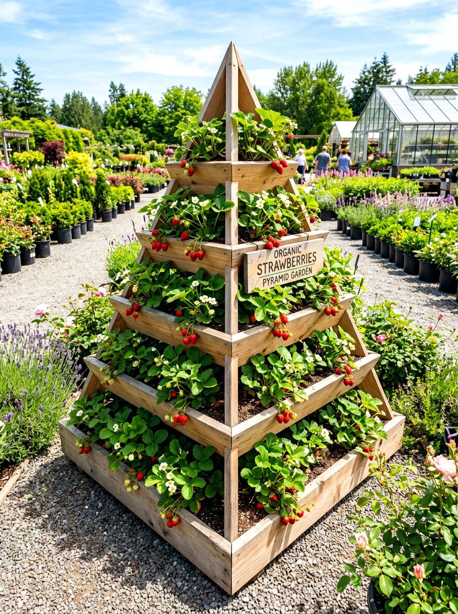 Pyramid strawberry planter - 30 wood raised bed ideas