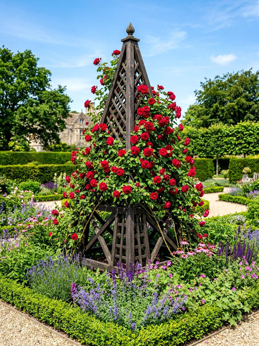 Pyramid wood structure - 30 climbing rose trellis ideas