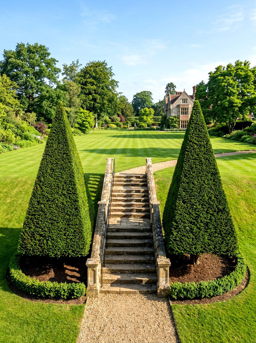 Pyramid yew topiary - 30 formal front garden ideas