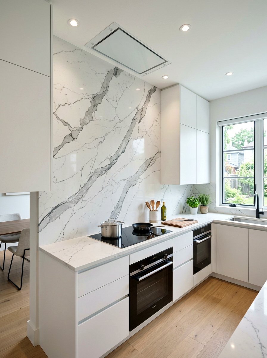 Quartz Backsplash Slab - 30 Pinterest kitchen ideas