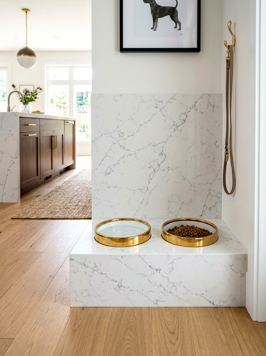 Quartz Pet Feeding Station - 30 mudroom pet feeding ideas