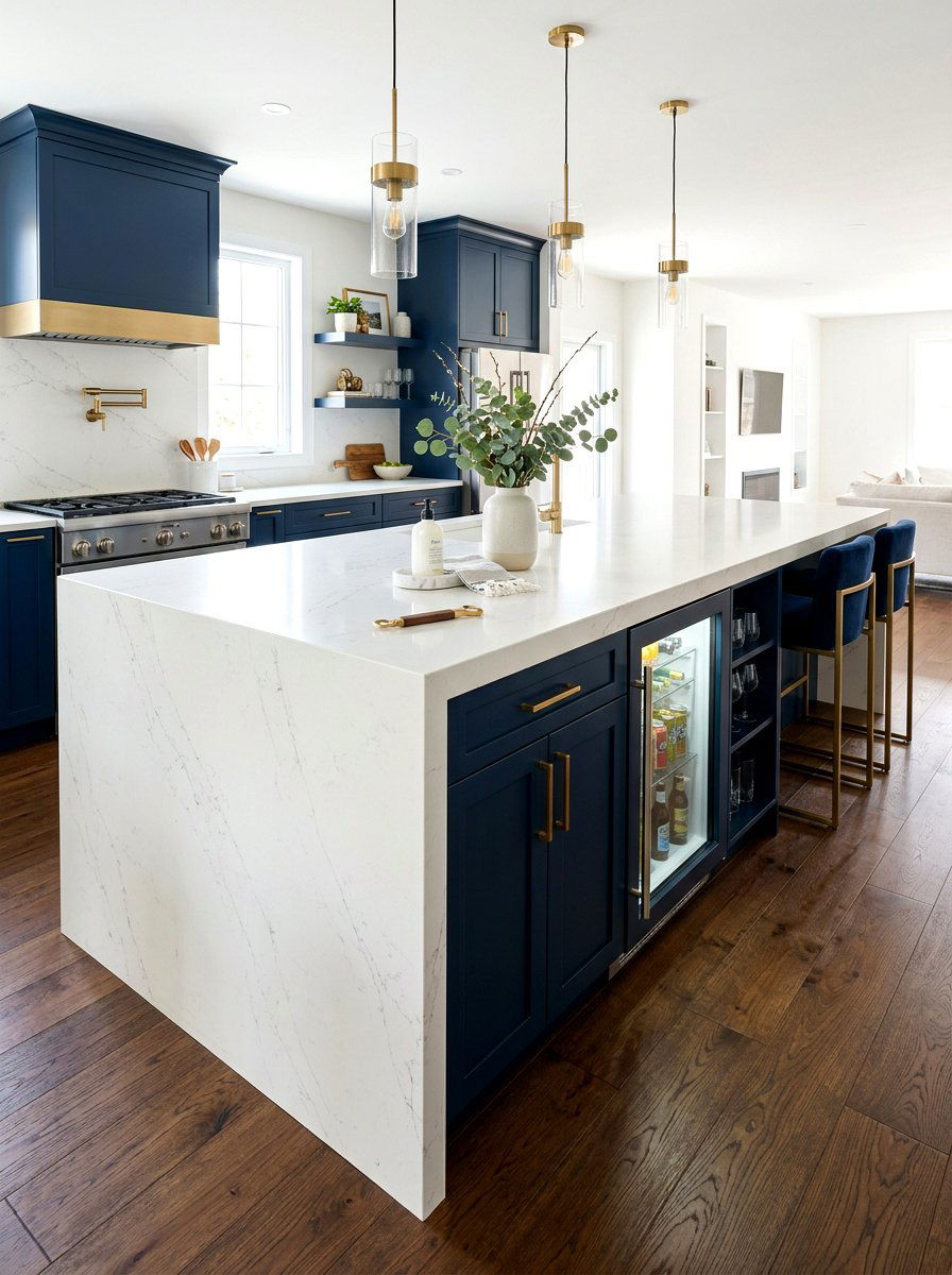 Quartz Waterfall Island Bar - 30 kitchen beverage center ideas