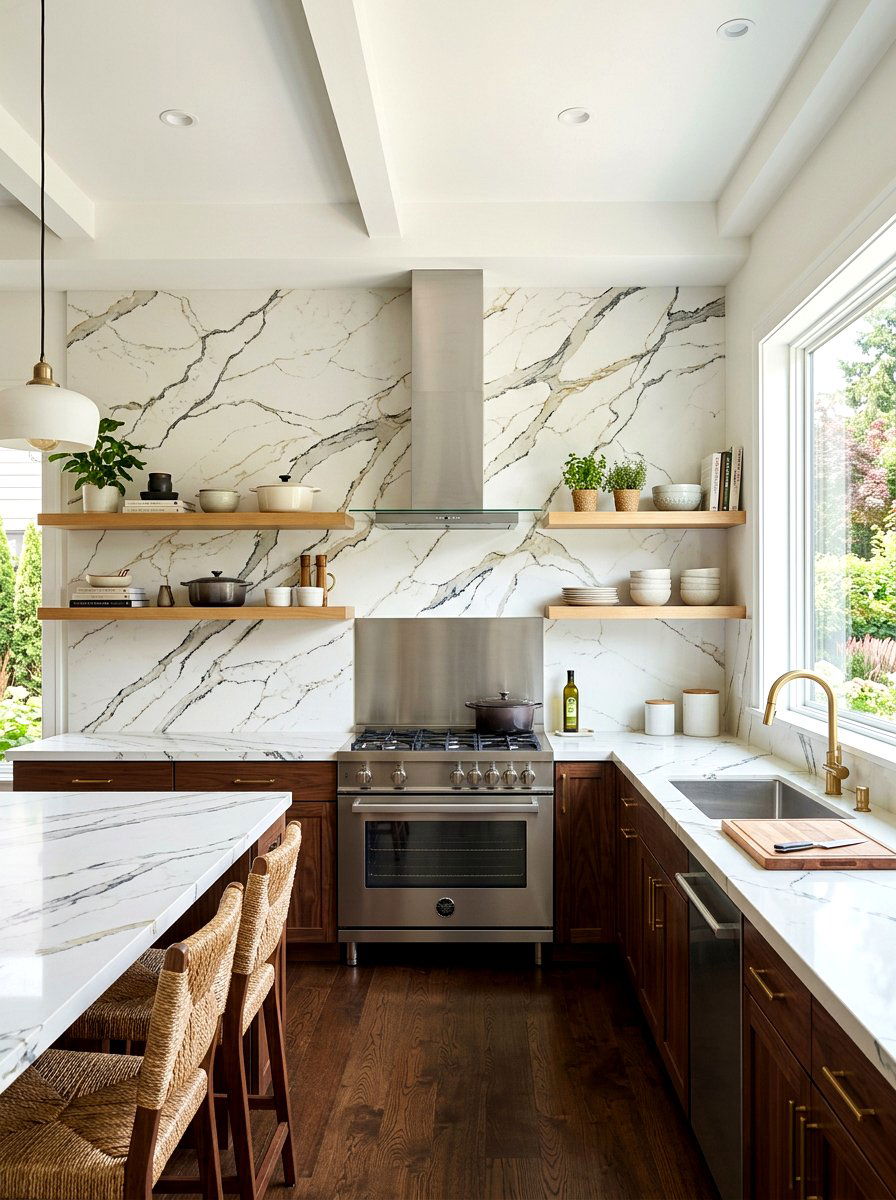 Quartz backsplash wall - 30 quartz kitchen ideas