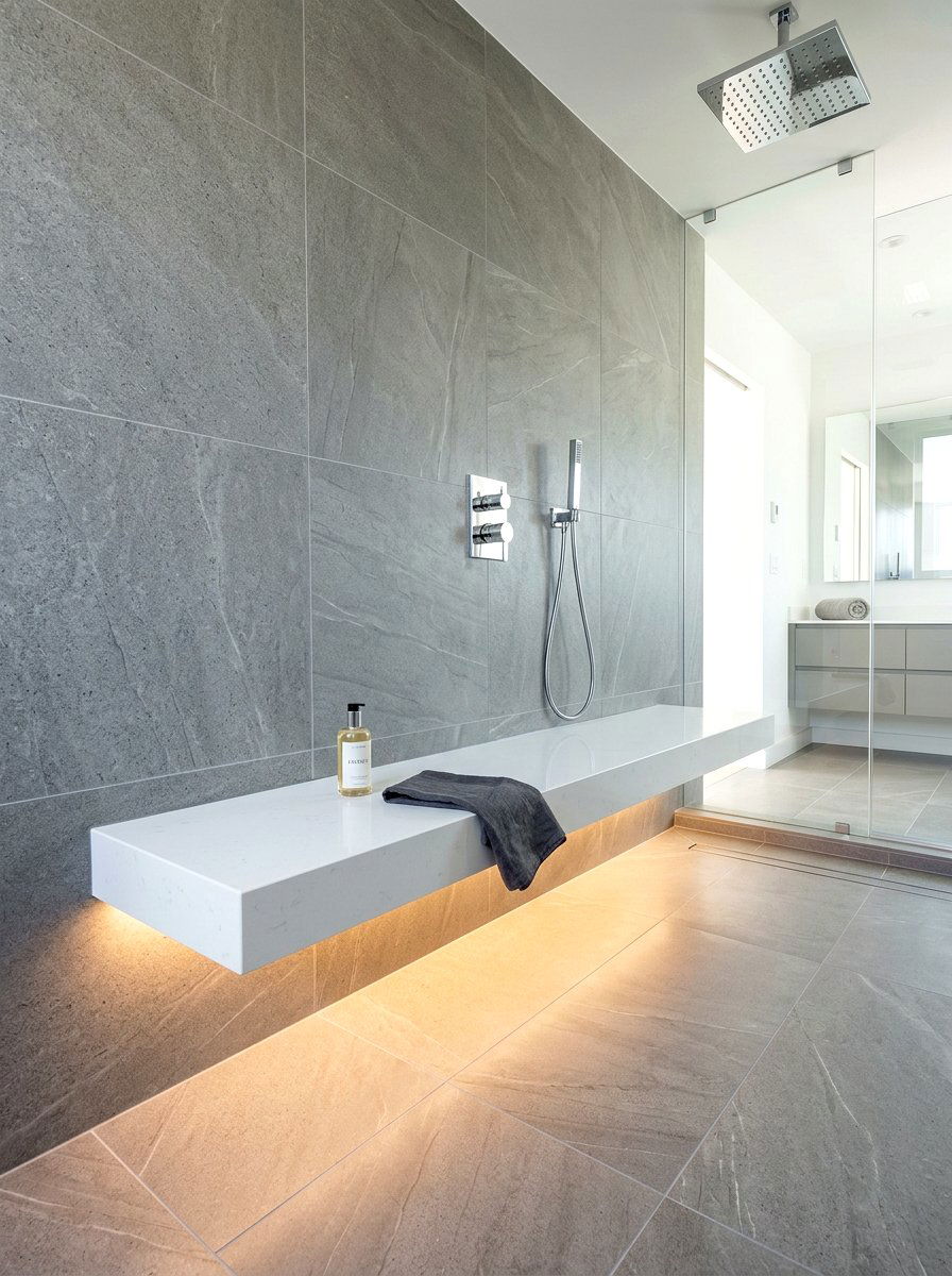 Quartz floating shower bench - 30 shower bench ideas