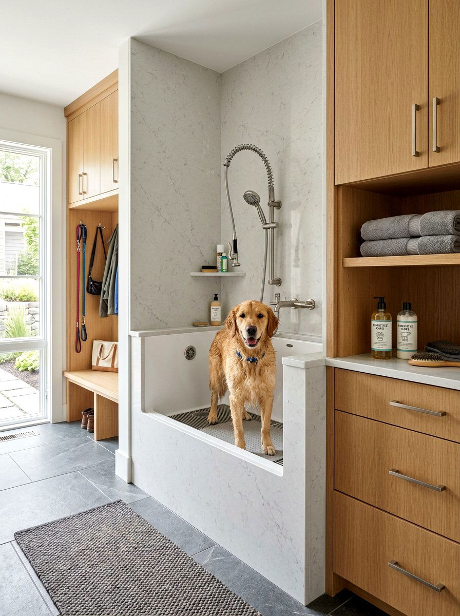 Quartz mudroom dog wash station - 30 mudroom dog wash ideas