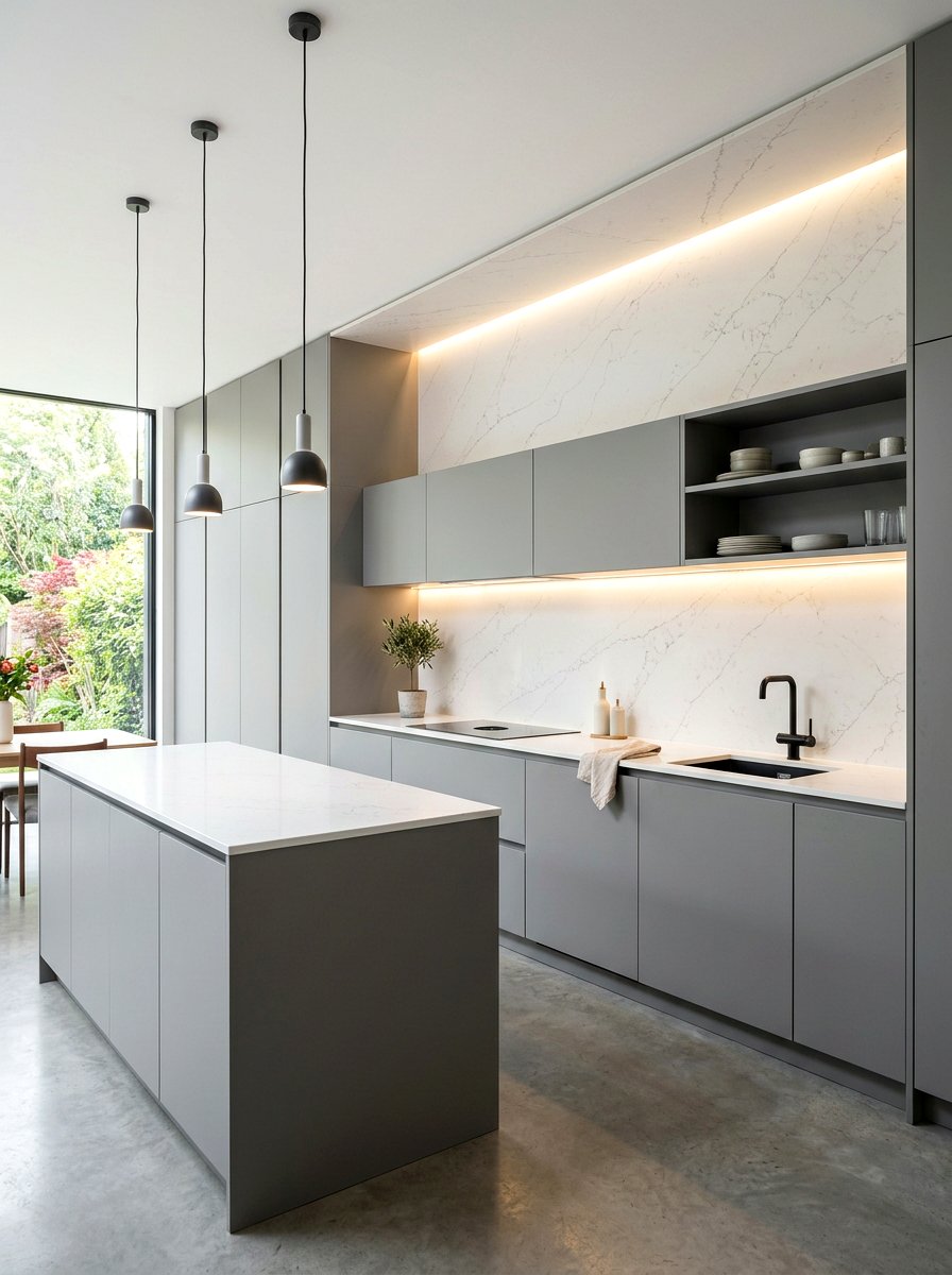 Quartz slab kitchen - 30 full height backsplash ideas