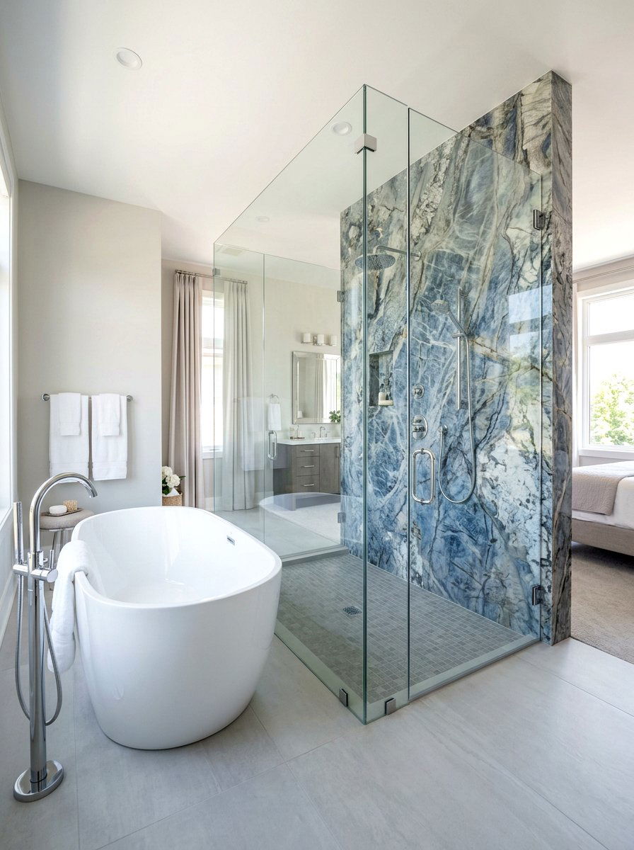 Quartzite Bathroom Wall - 30 stone slab shower ideas