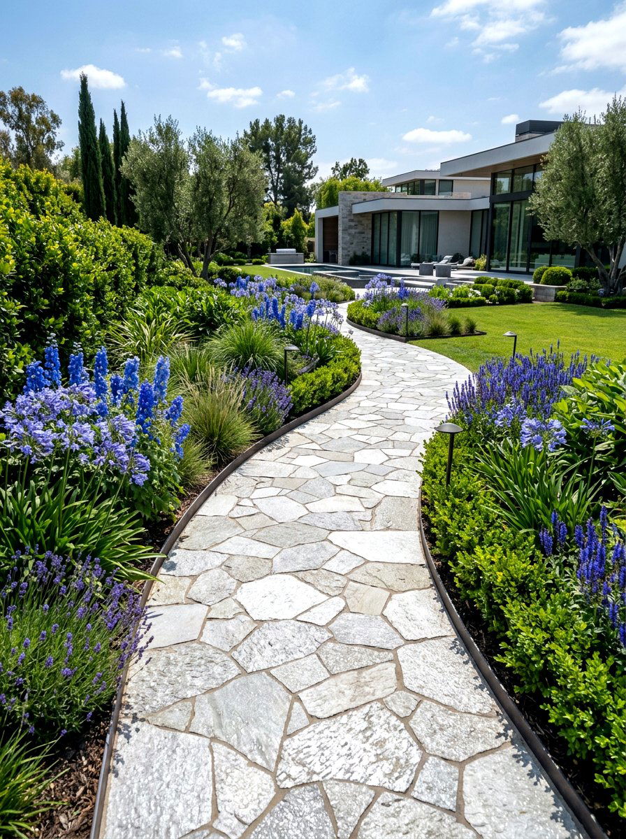 Quartzite Stone Garden Walkway - 30 curved walkway ideas