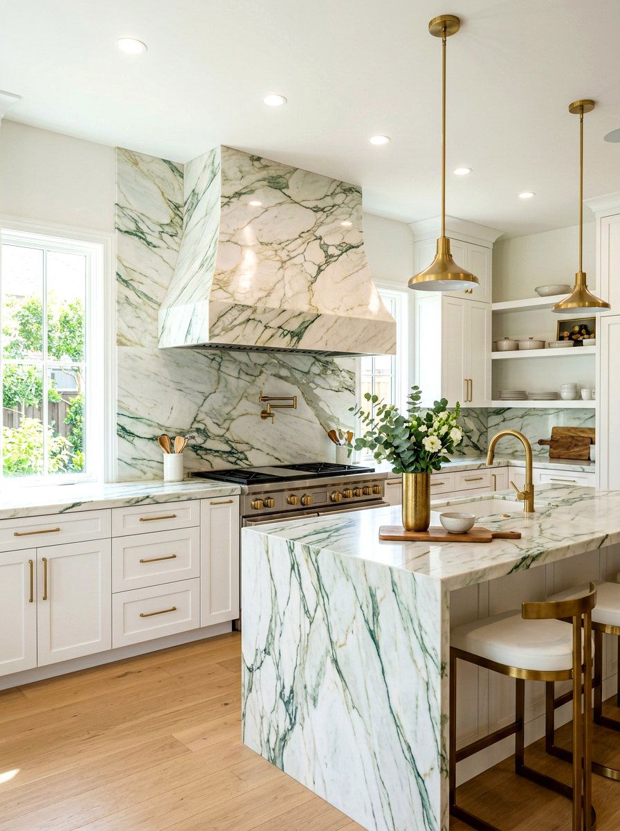 Quartzite range hood - 30 stone hood kitchen ideas