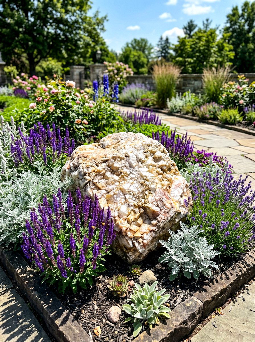 Quartzite rock accent - 30 garden rock ideas