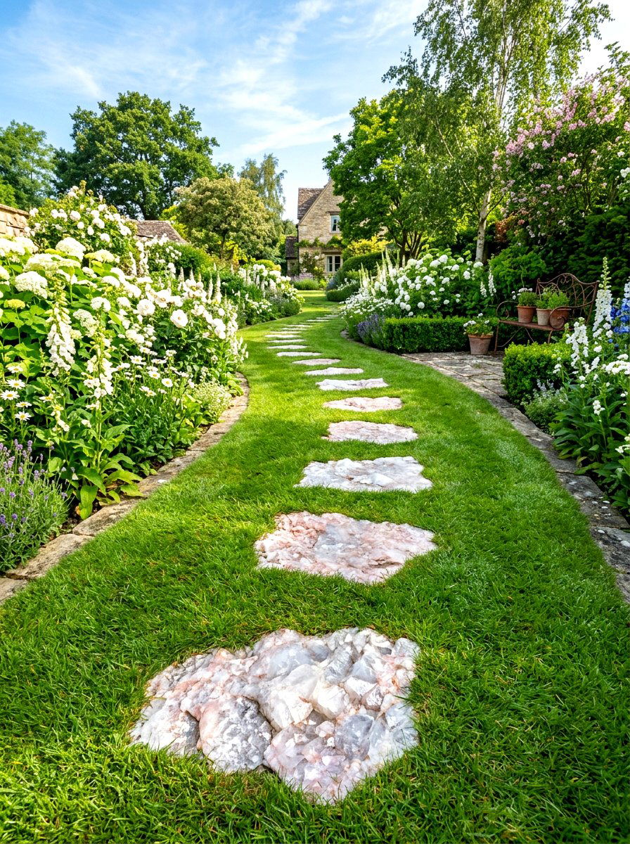 Quartzite stepping stones - 30 stepping stones through grass ideas