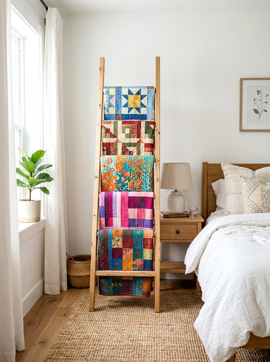 Quilt Blanket Ladder - 30 analog home decor ideas