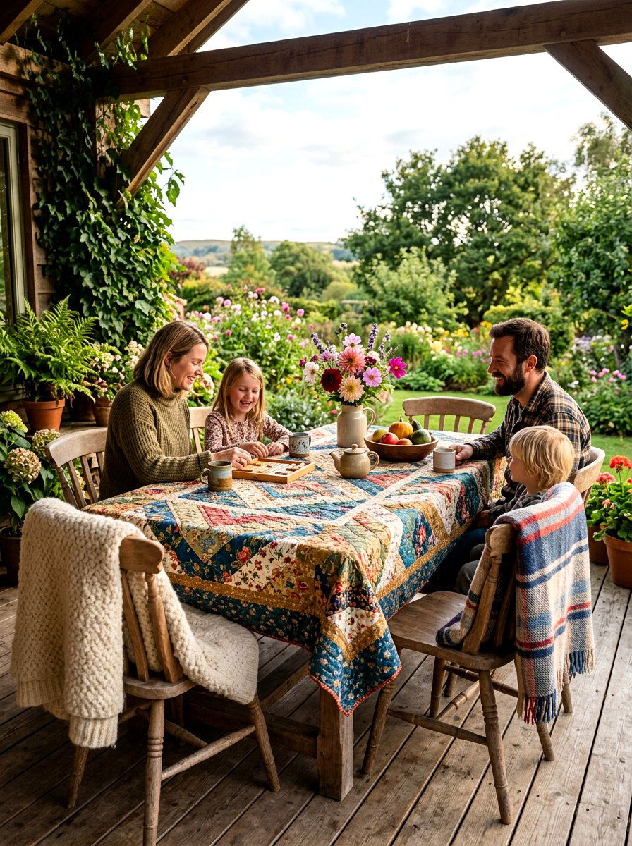 Quilted Cotton Porch Table - 30 porch skirted table ideas