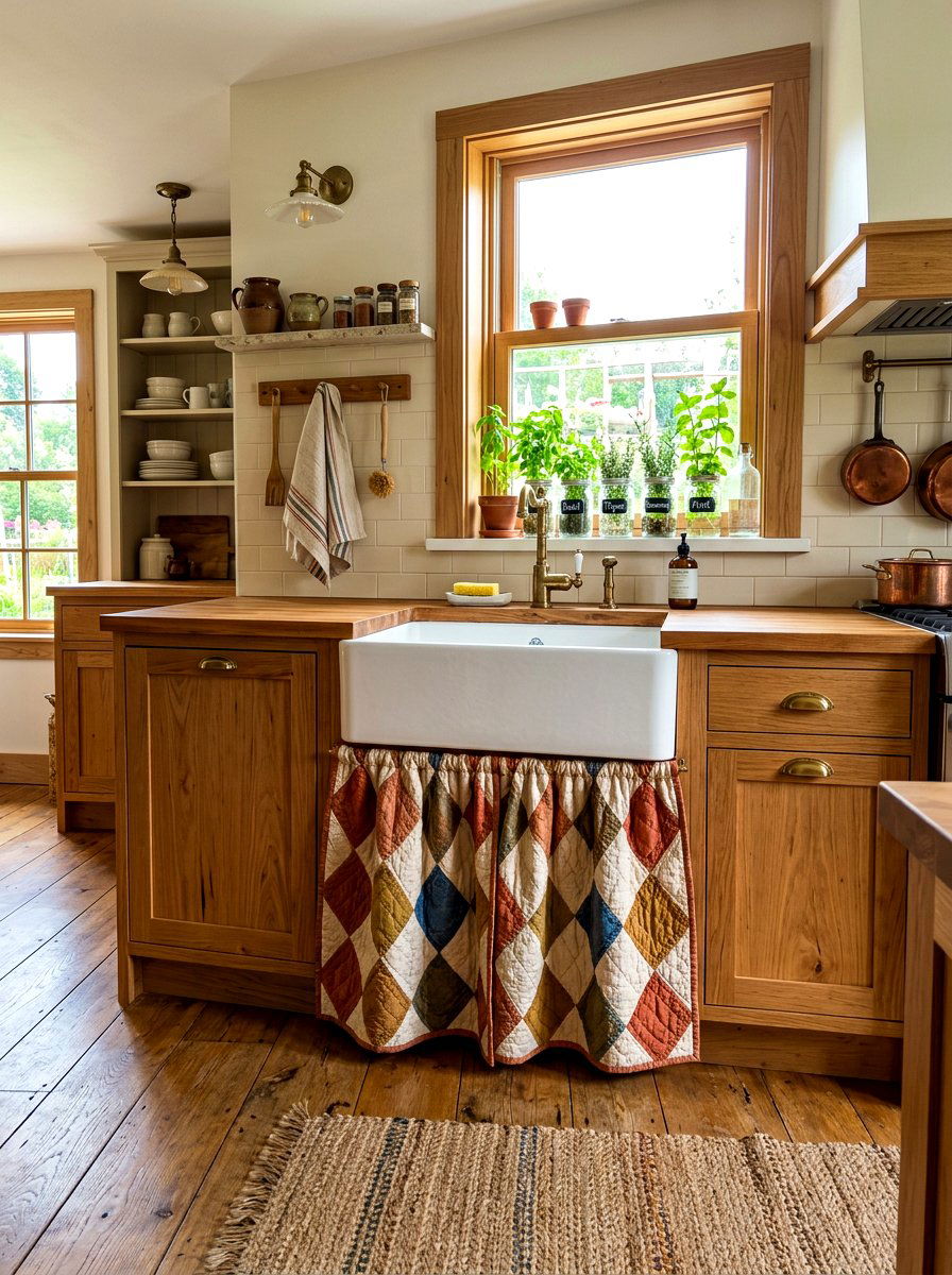 Quilted Fabric Sink Skirt - 30 sink skirt kitchen ideas