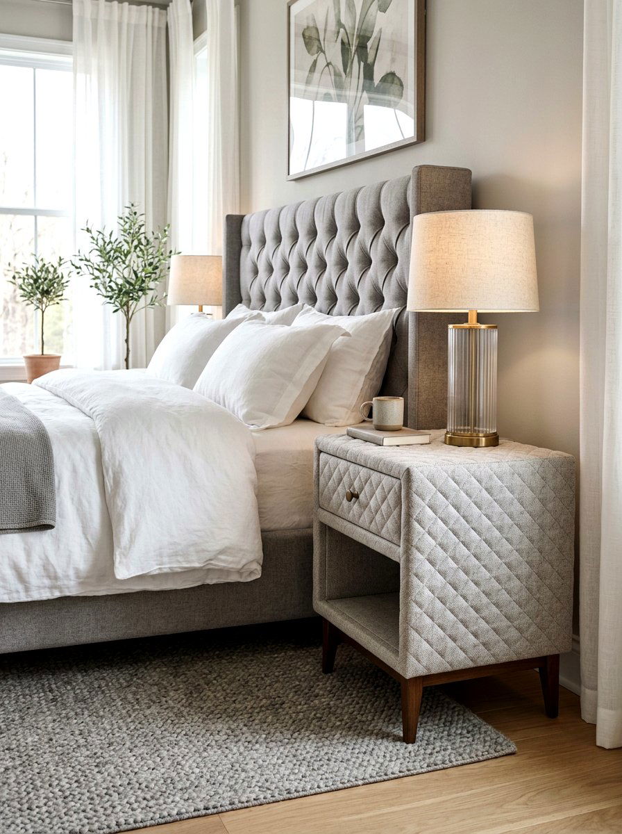 Quilted Upholstered Nightstand - 30 fabric covered side table ideas