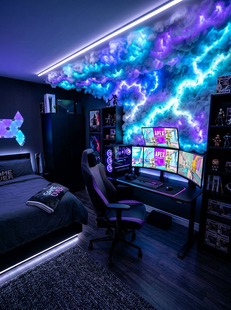 RGB Thundercloud Wall - 30 cloud inspired bedroom ideas