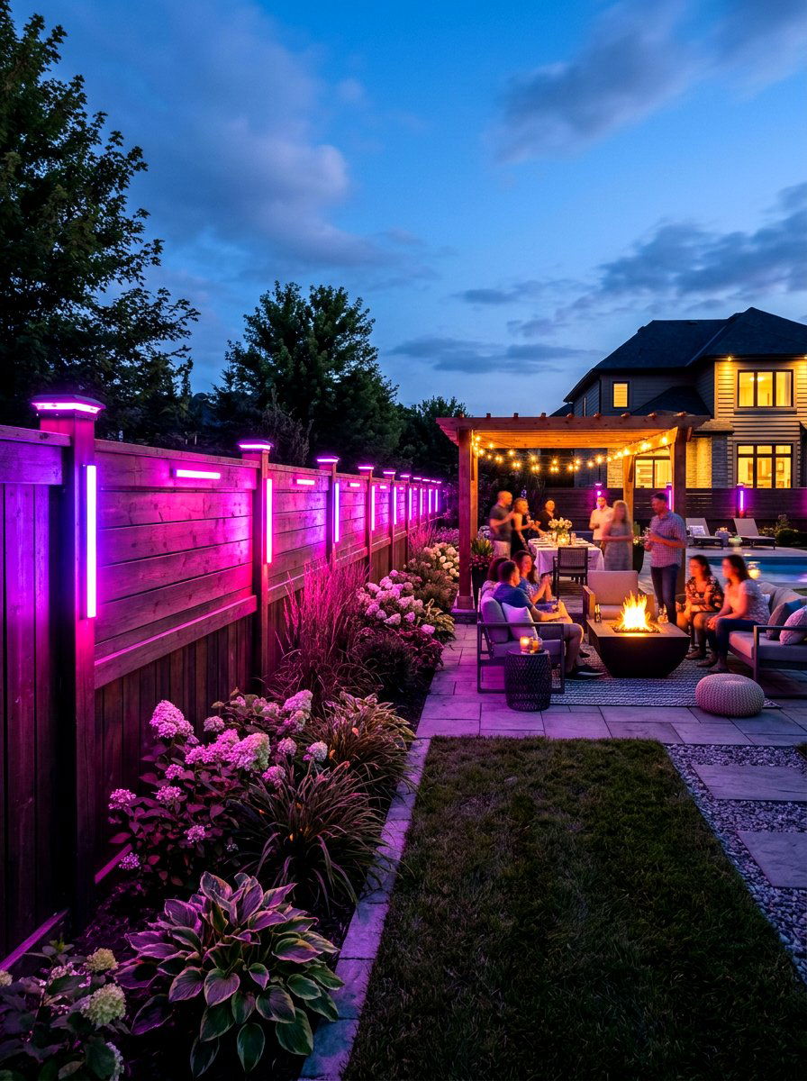 RGB color changing fence lights - 30 fence lighting ideas