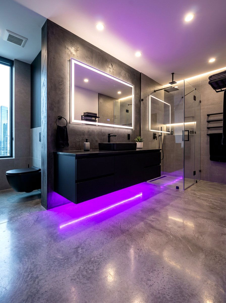 RGB color changing floor light - 30 toe kick bathroom lighting ideas