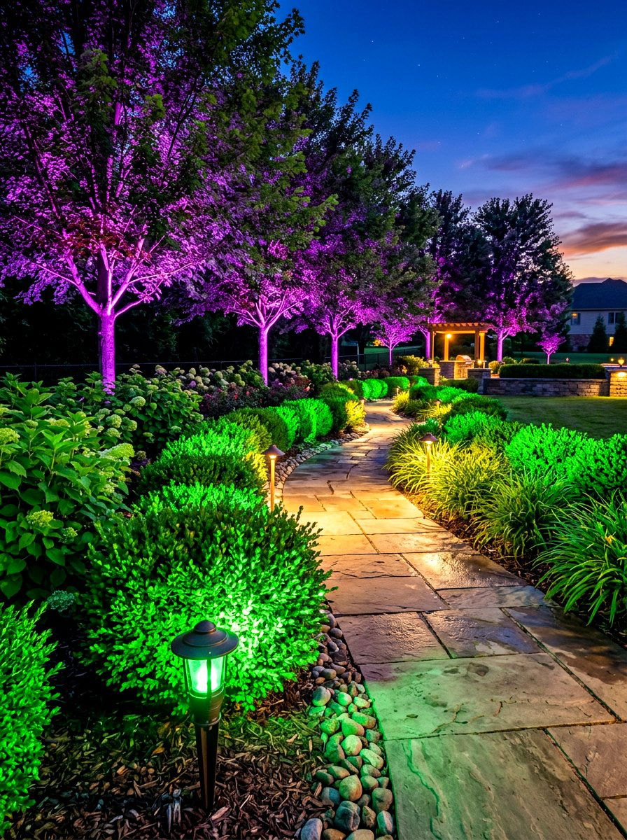 RGB color landscape light - 30 outdoor lighting ideas