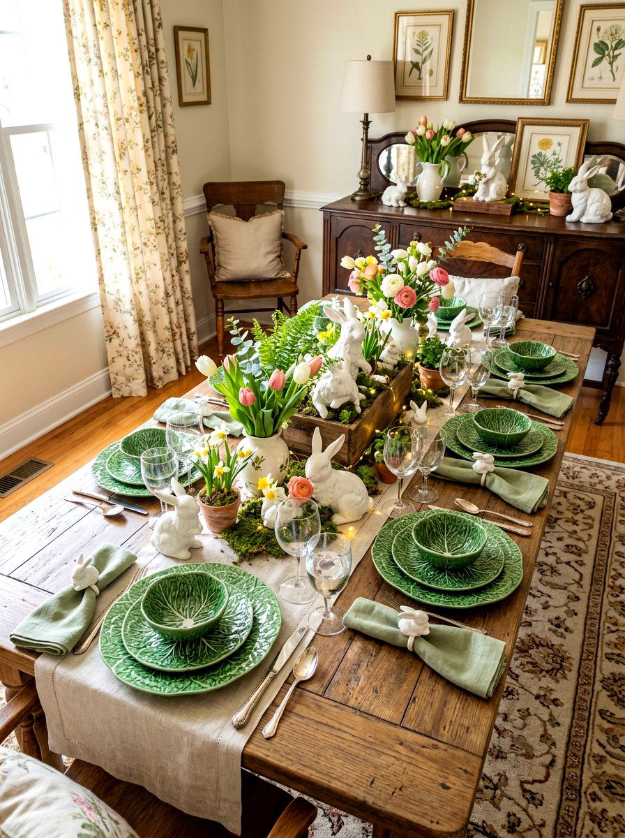 Rabbit garden decor - 30 cabbagecore tablescape ideas