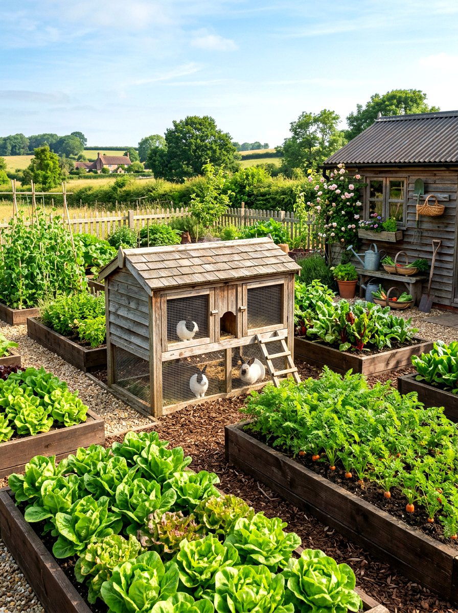 Rabbit hutch in vegetable garden - 30 rabbit hutch garden ideas
