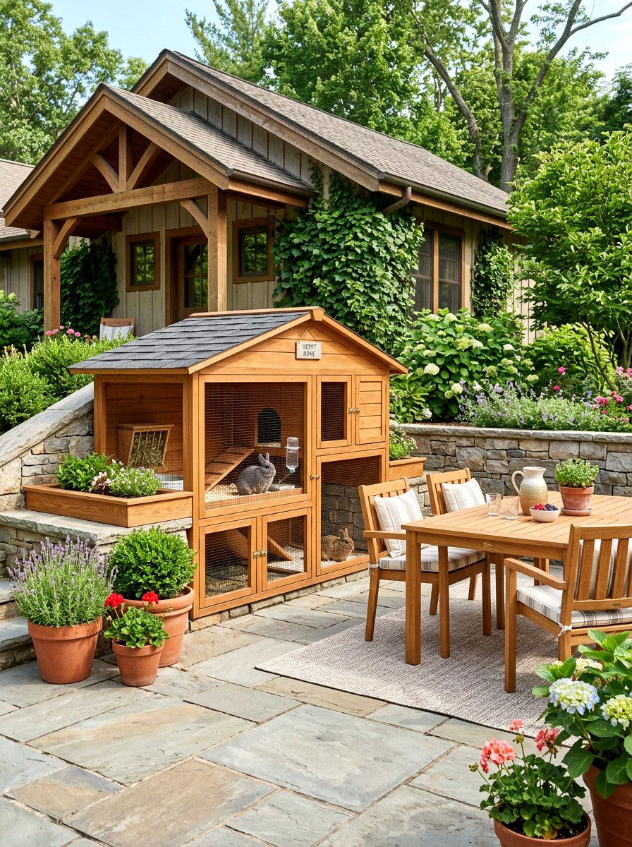 Rabbit hutch integrated into patio - 30 rabbit hutch garden ideas