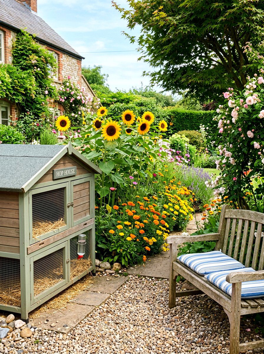 Rabbit hutch near flower beds - 30 rabbit hutch garden ideas