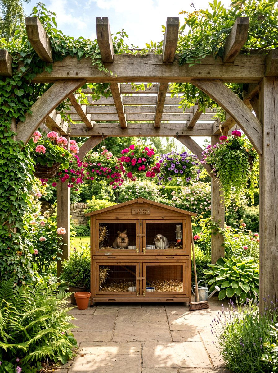 Rabbit hutch under pergola - 30 rabbit hutch garden ideas
