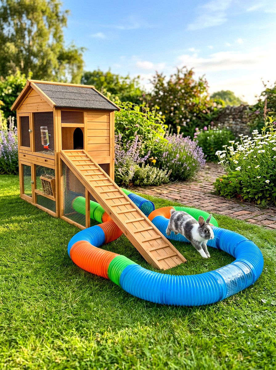 Rabbit hutch with ramp and tunnel - 30 rabbit hutch garden ideas