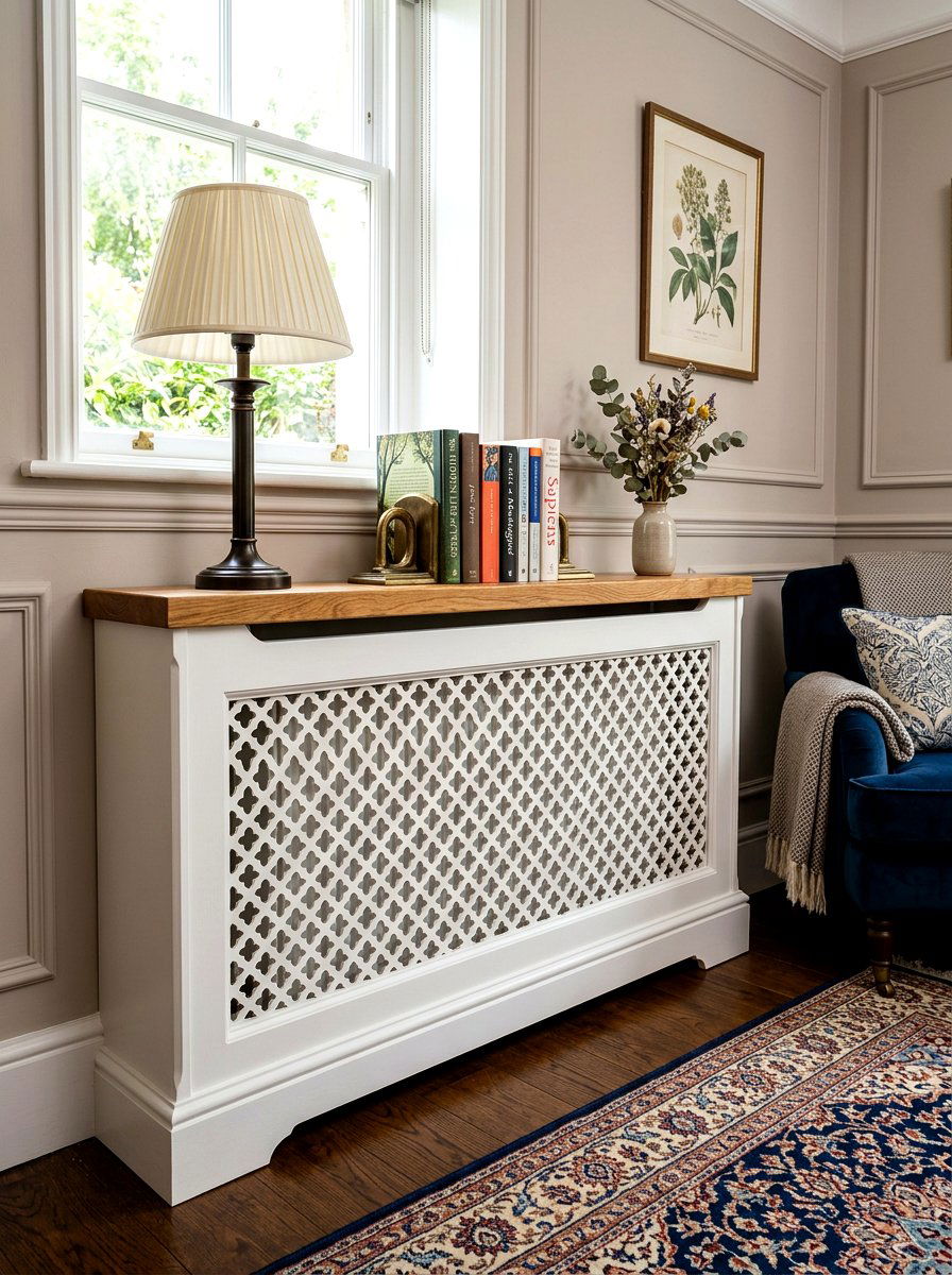 Radiator Cover Shelf - 30 small utility nook ideas