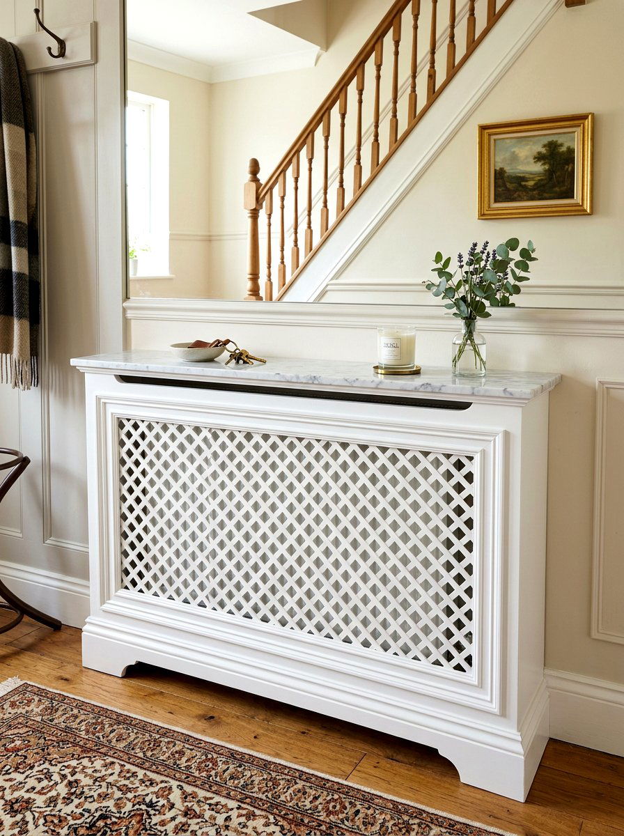 Radiator Storage Cover - 30 narrow entryway storage ideas