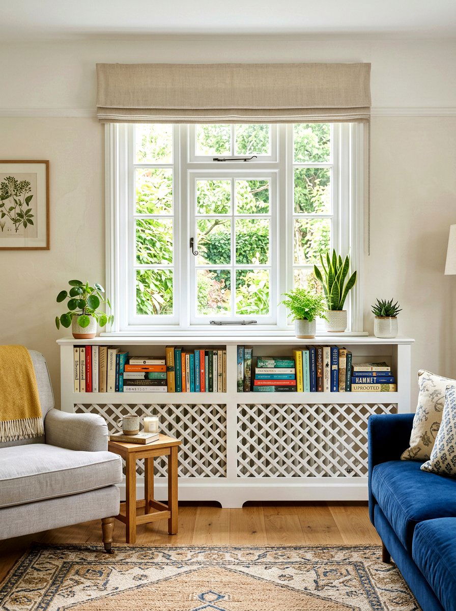 Radiator cover shelving - 30 small apartment storage ideas