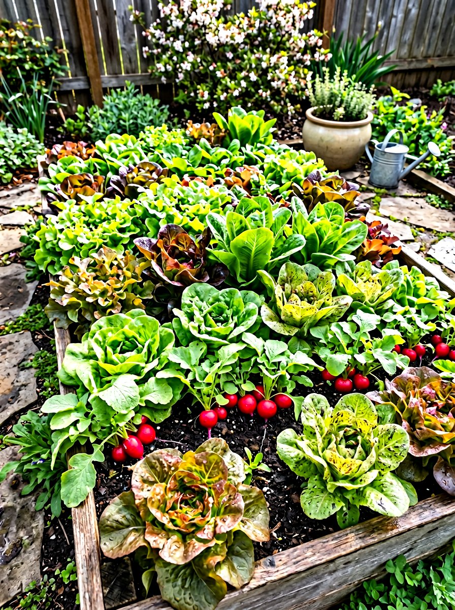 Radish and lettuce intercropping - 30 vegetable garden companion planting ideas