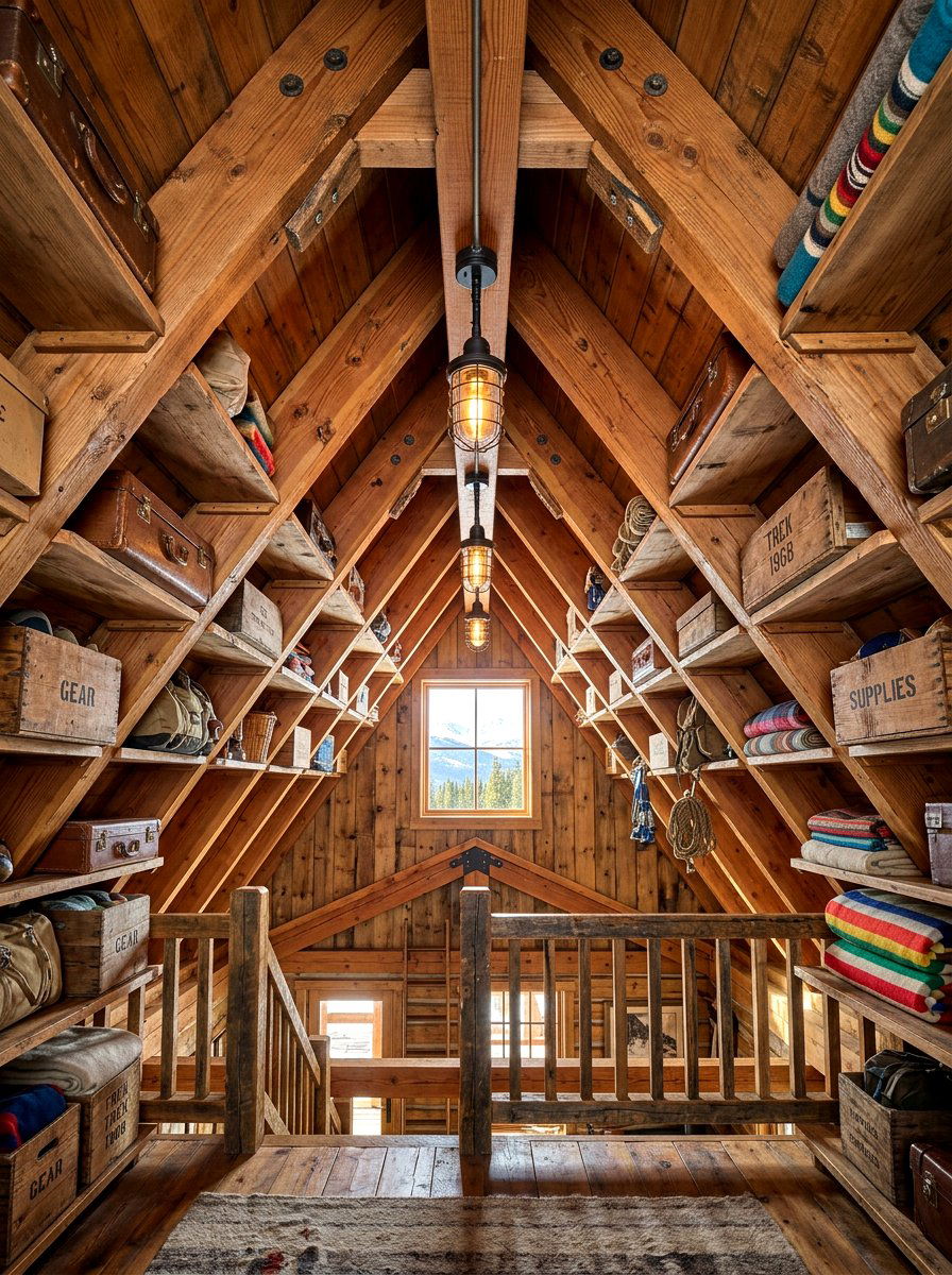 Rafter mounted storage shelves - 30 attic bedroom storage ideas