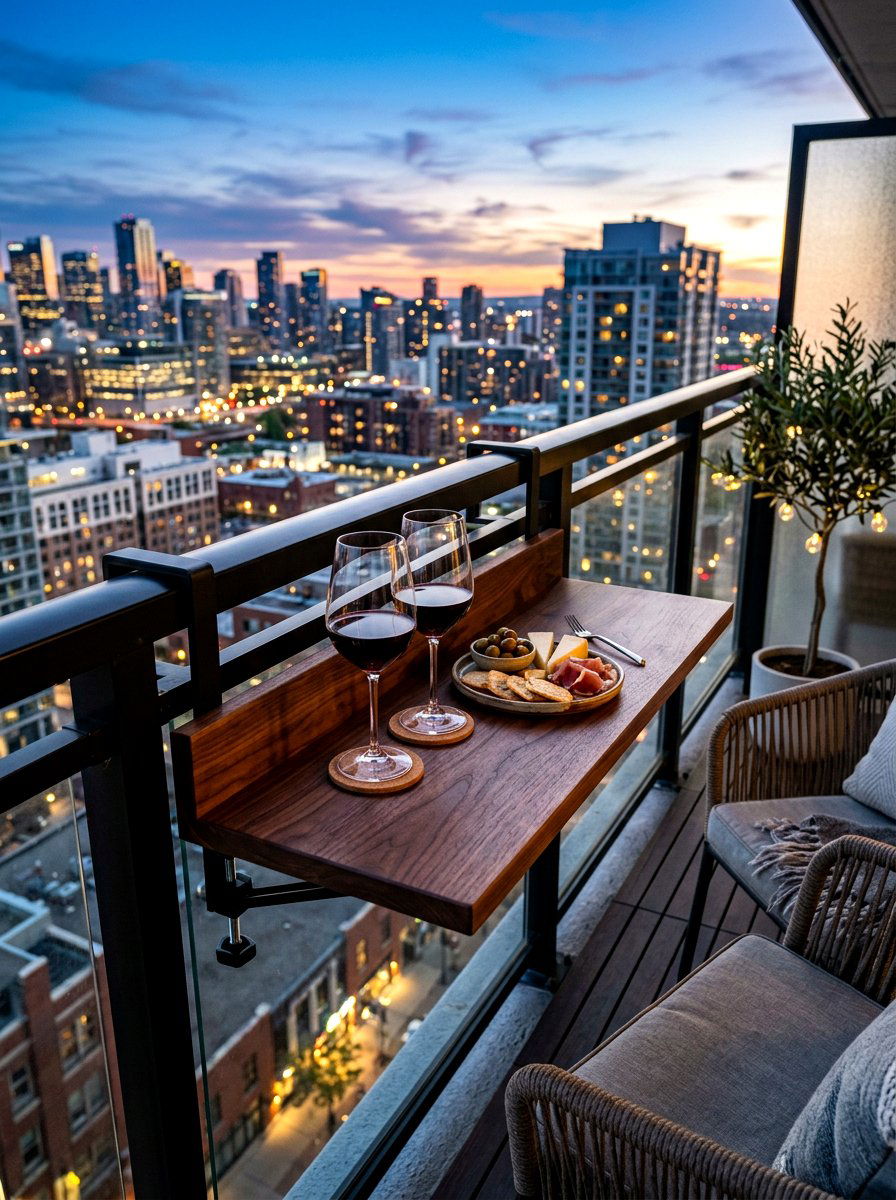 Railing Bar Shelf - 30 small space outdoor furniture ideas