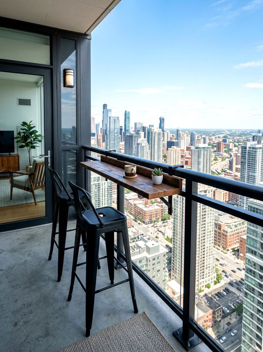 Railing Bar Stools - 30 tiny balcony seating ideas