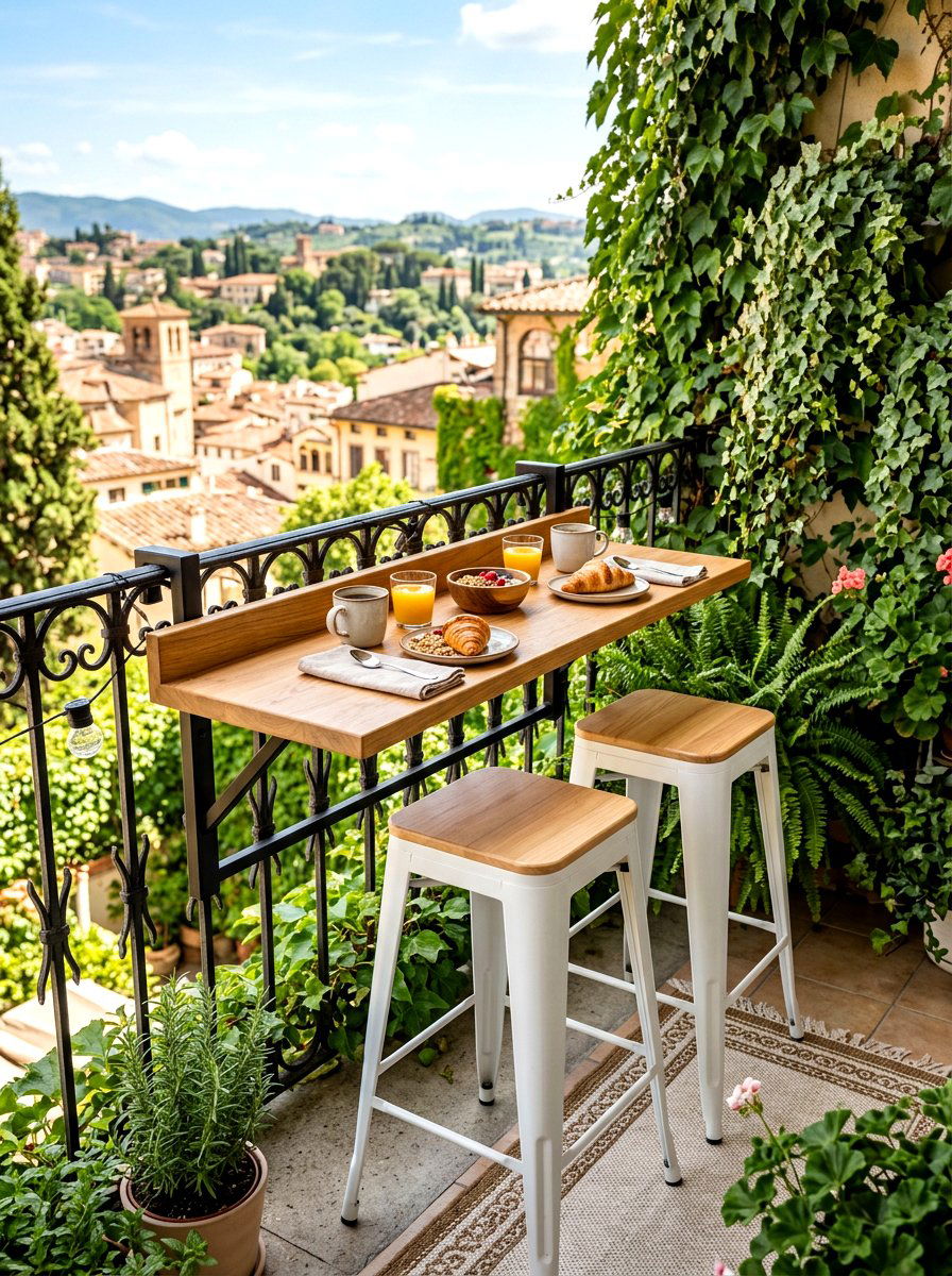 Railing Hanging Breakfast Table - 30 balcony breakfast table ideas