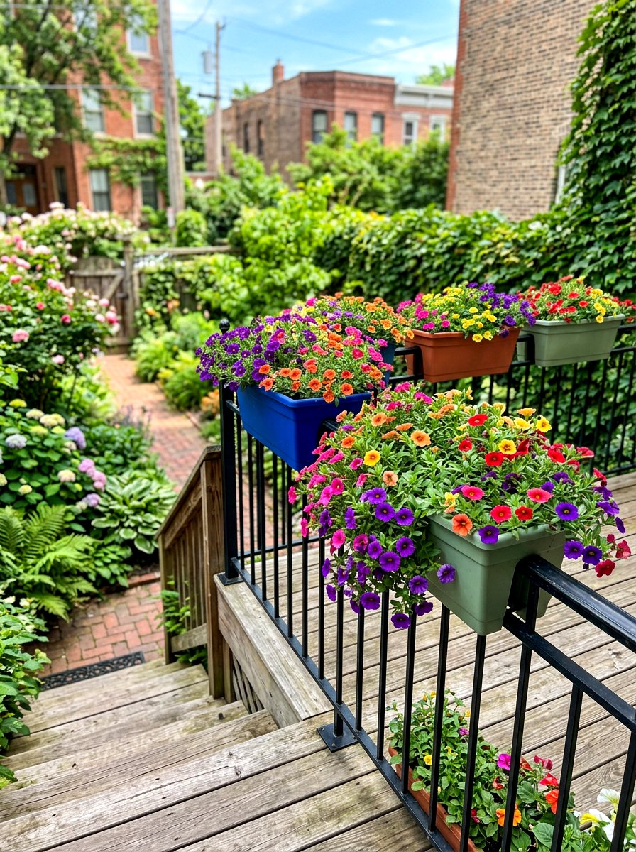 Railing Mounted Flower Pot - 30 porch steps flower pot ideas